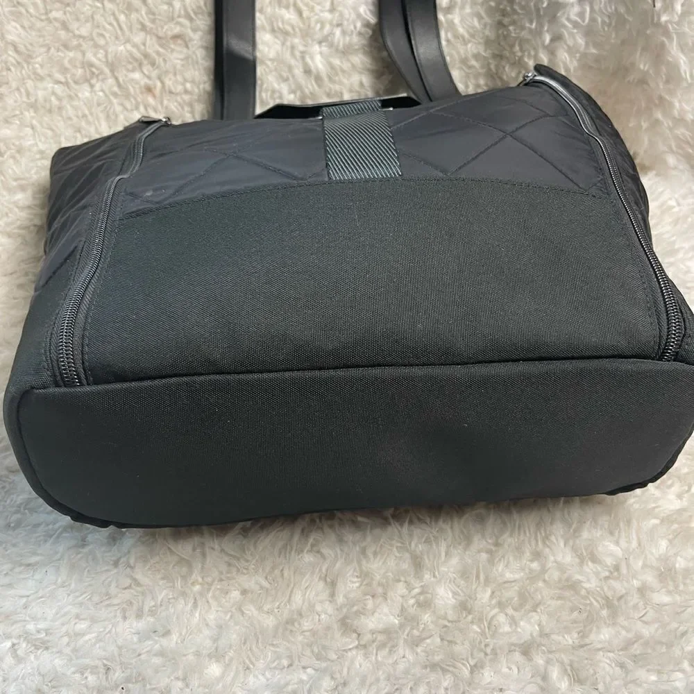 Paper Clip Black Nylon Quilted Large Diaper Bag silver tone hardwares.